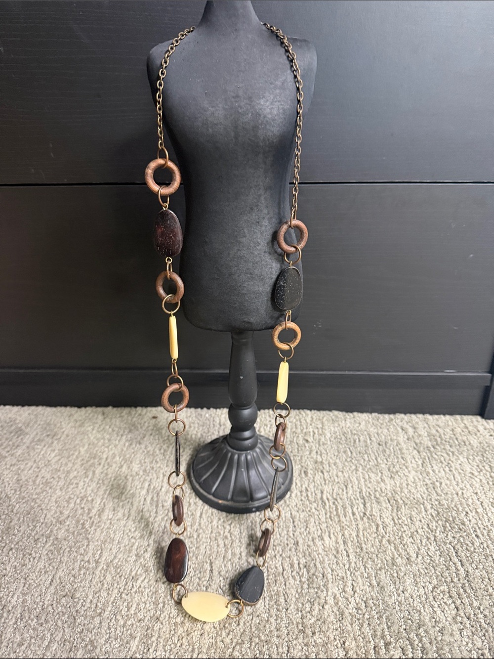 Long Brown & Cream Mixed Bead Necklace